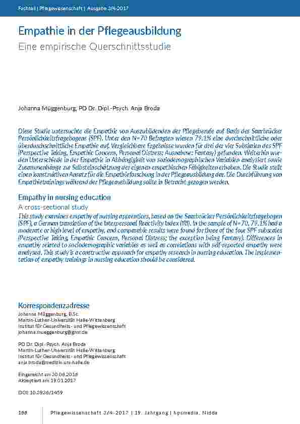 [doc_201587] Empathie in der Pflegeausbildung. Eine empirische Querschnittsstudie