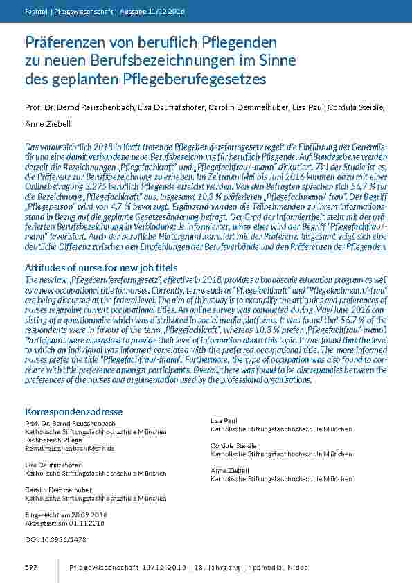 Präferenzen von beruflich Pflegenden zu neuen Berufsbezeichnungen im Sinne des geplanten Pflegeberufegesetzes
