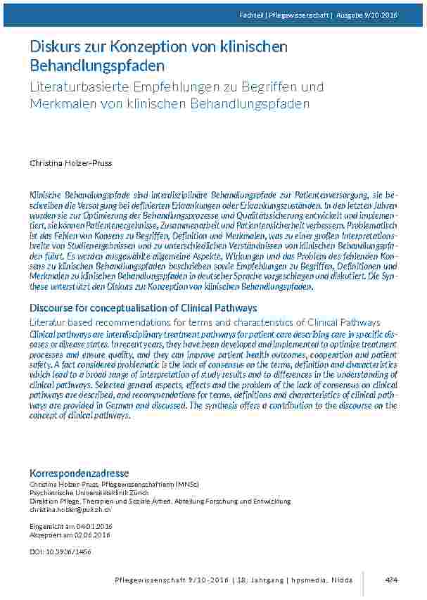 [doc_201539] Diskurs zur Konzeption von klinischen Behandlungspfaden. Literaturbasierte Empfehlungen zu Begriffen und Merkmalen von klinischen Behandlungspfaden