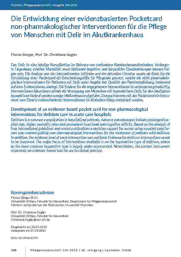 [doc_201485] Die Entwicklung einer evidenzbasierten Pocketcard non-pharmakologischer Interventionen für die Pflege von Menschen mit Delir im Akutkrankenhaus