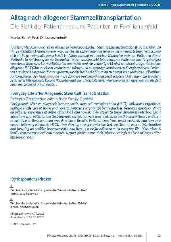 Alltag nach allogener Stammzelltransplantation. Die Sicht der Patientinnen und Patienten im Familienumfeld