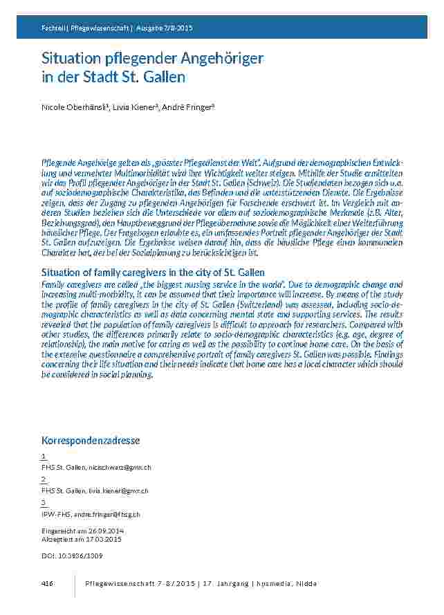 [doc_201420] Situation pflegender Angehöriger in der Stadt St. Gallen