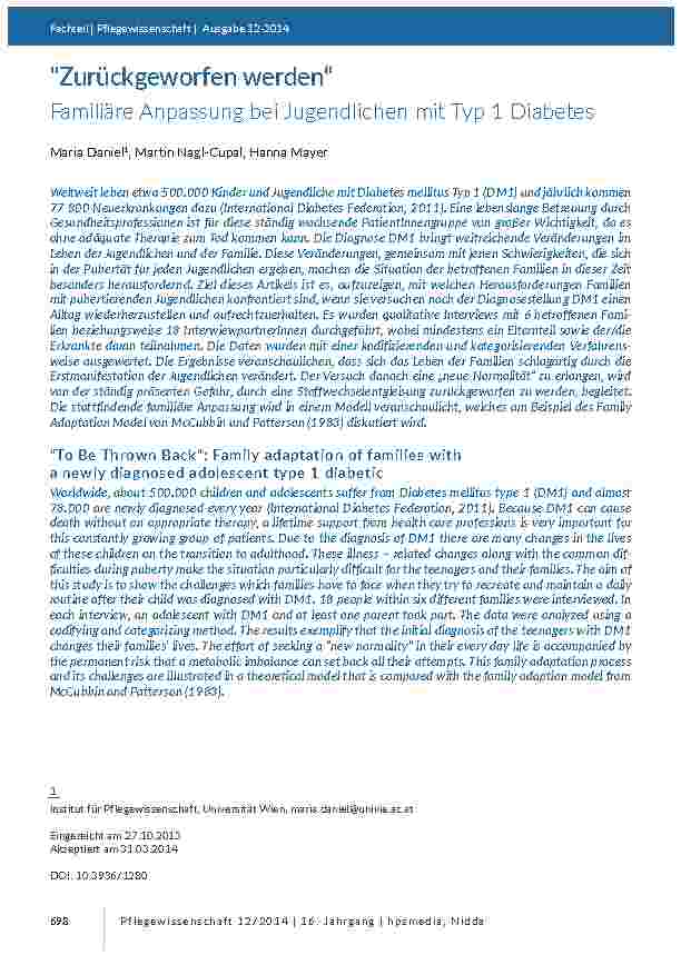 [doc_201379] "Zurückgeworfen werden“rFamiliäre Anpassung bei Jugendlichen mit Typ 1 Diabetes