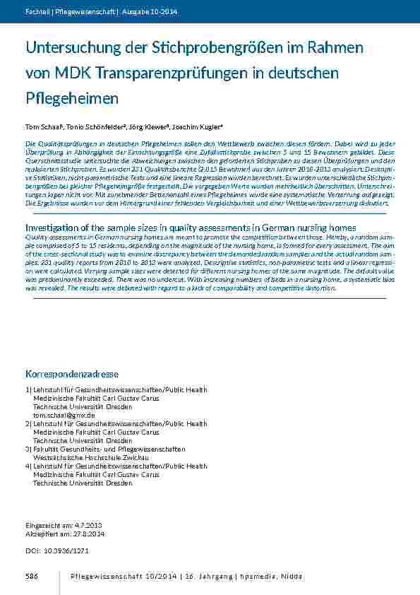 Untersuchung der Stichprobengrößen im Rahmen von MDK Transparenzprüfungen in deutschen Pflegeheimen