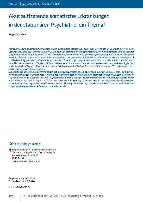 [doc_201369] Akut auftretende somatische Erkrankungen in der stationären Psychiatrie: ein Thema?