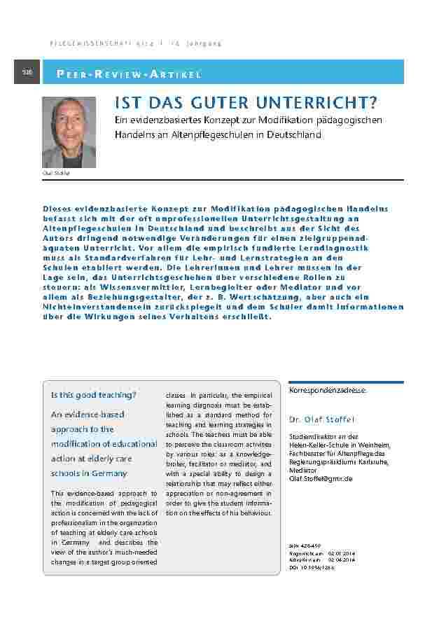 Ist das guter Unterricht? Ein evidenzbasiertes Konzept zur Modifikation pädagogischen Handelns an Altenpflegeschulen in Deutschland