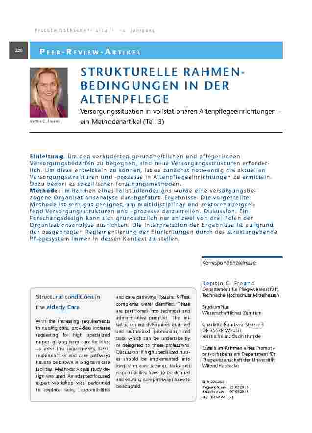 [doc_201343] Strukturelle Rahmen-bedingungen in der Altenpflege. Versorgungssituation in vollstationären Altenpflegeeinrichtungen – ein Methodenartikel