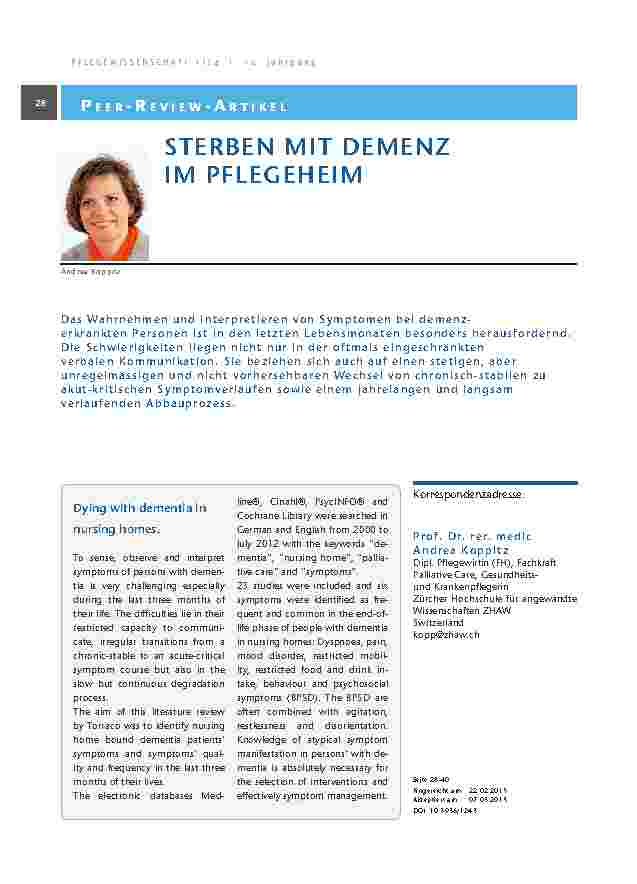 Sterben mit Demenz im Pflegeheim