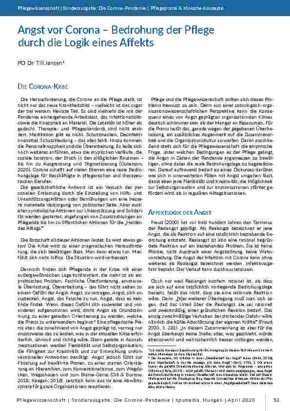 Angst vor Corona – Bedrohung der Pflege durch die Logik eines Affekts ...